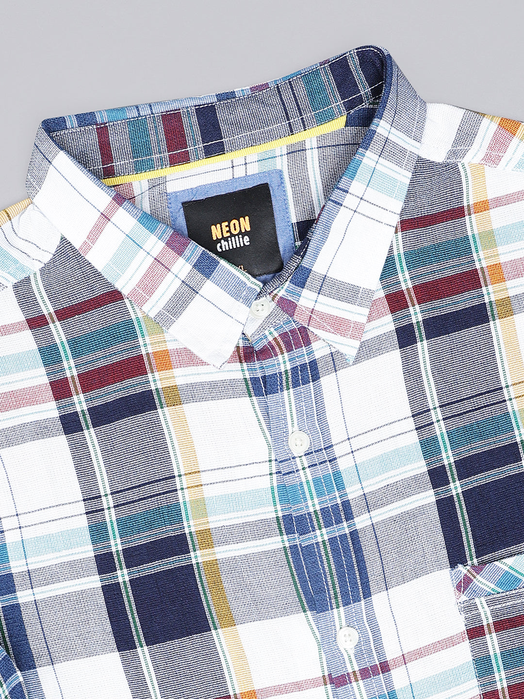 White Blue Linen Checkered Plus Size Shirt. Style code- NC-2K40