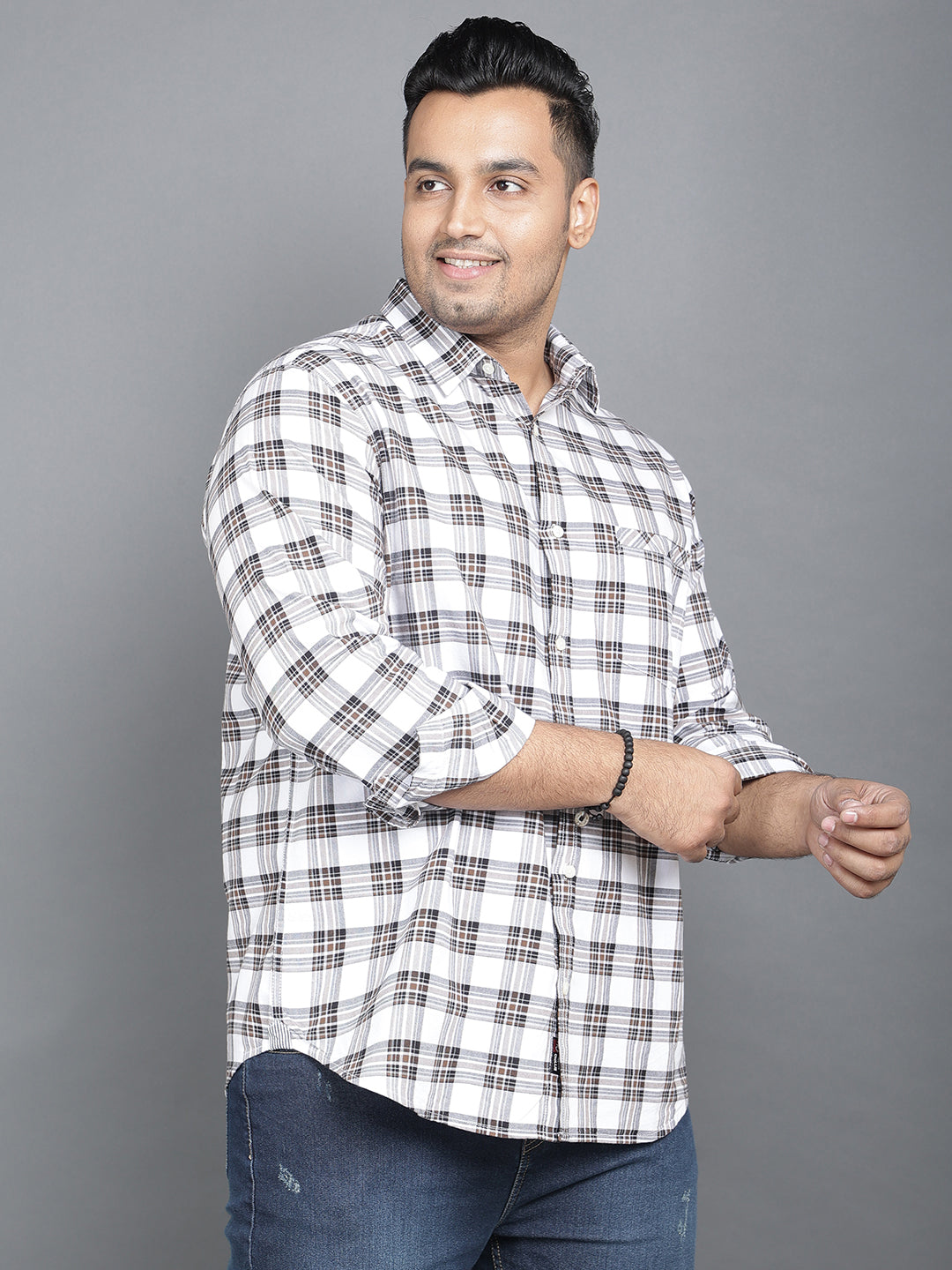 White and Brown Pure Cotton Checkered Shirt .. Style Code-2k31