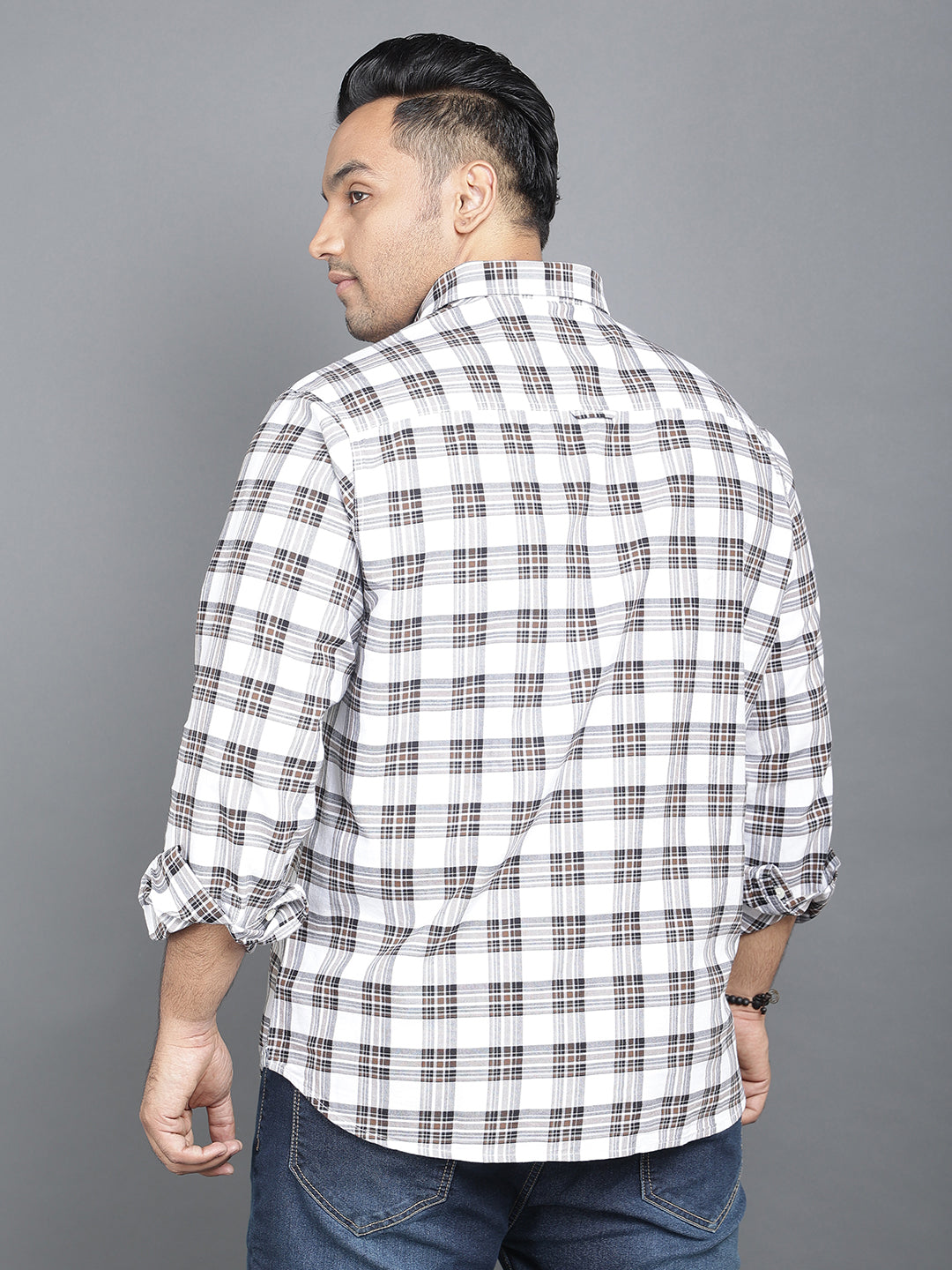 White and Brown Pure Cotton Checkered Shirt .. Style Code-2k31
