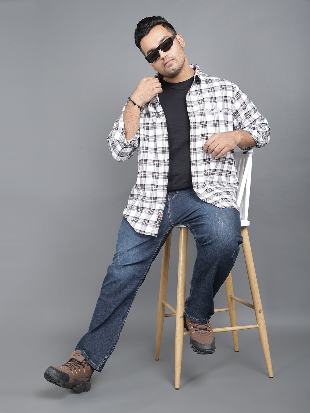 White and Brown Pure Cotton Checkered Shirt .. Style Code-2k31