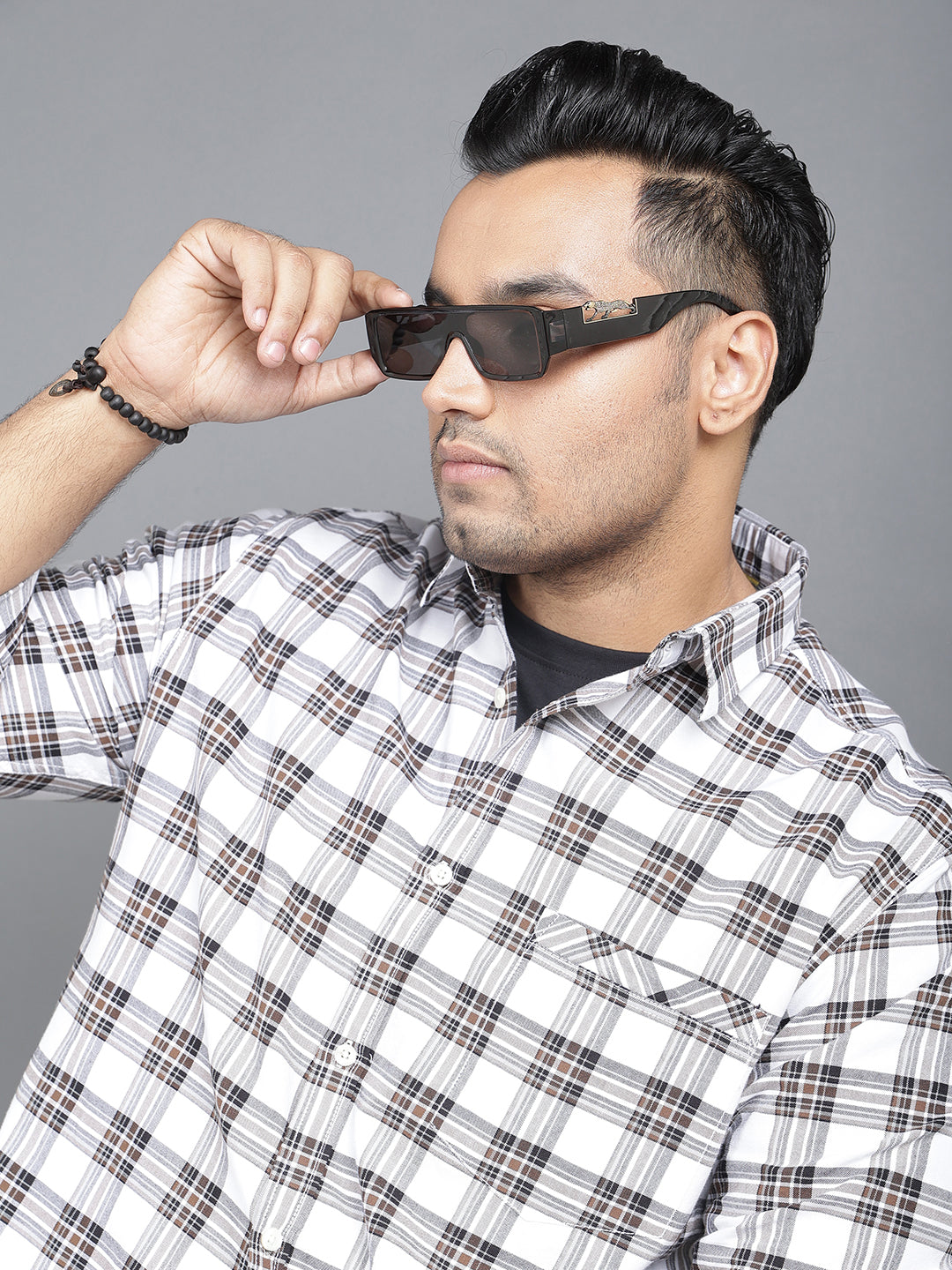 White and Brown Pure Cotton Checkered Shirt .. Style Code-2k31