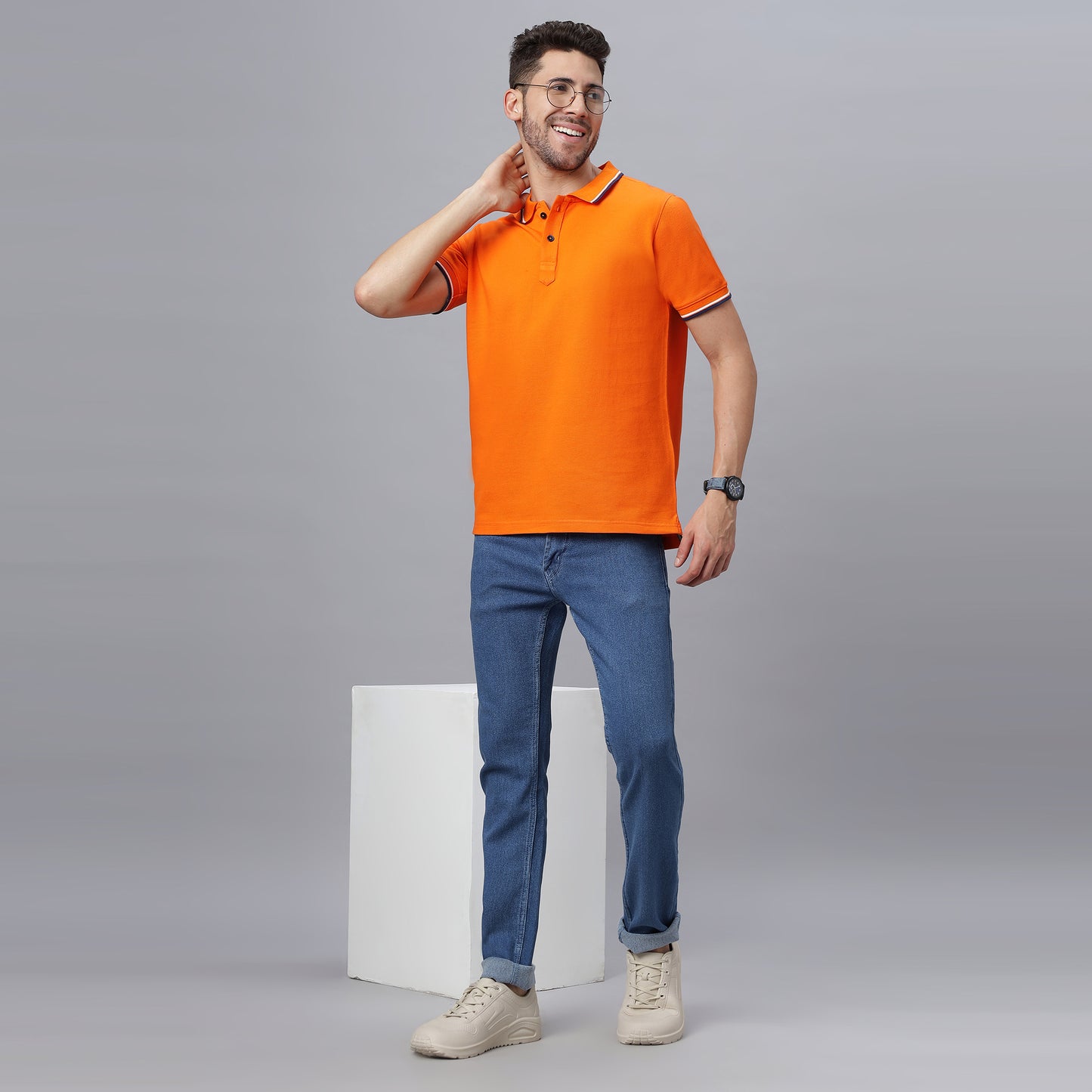 Oversize Polo Neck T Shirt (NC-OS-110-P-ORANGE)