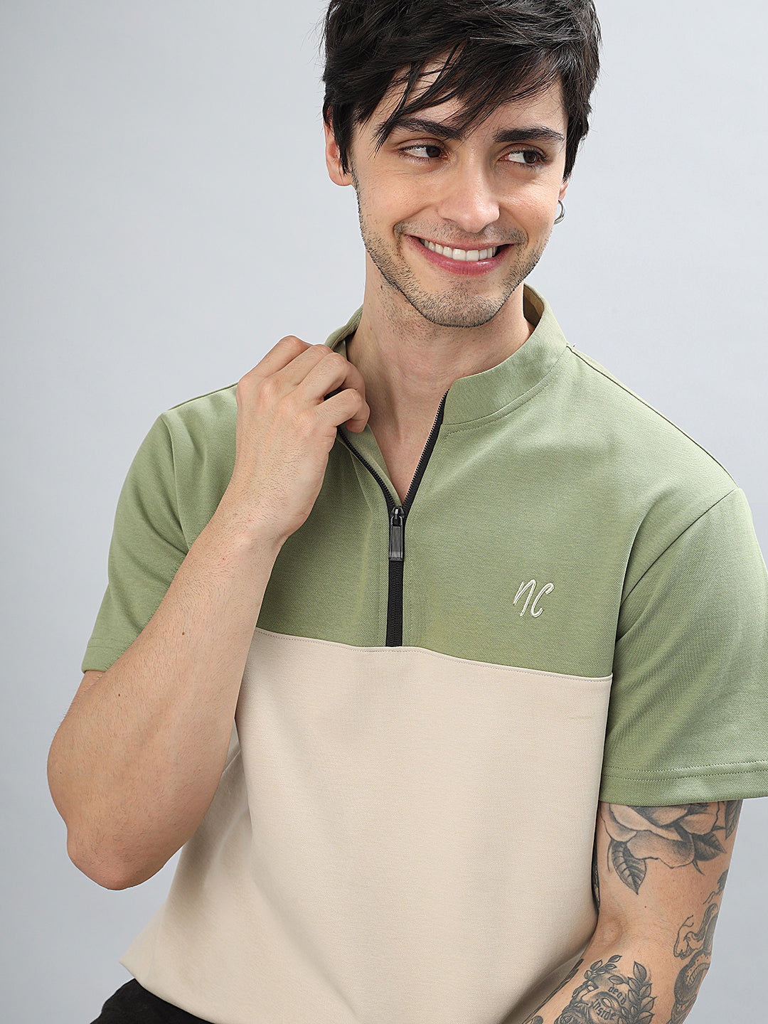 Neon Chillie Zipper T-shirt for Men (NC-114-Olive)