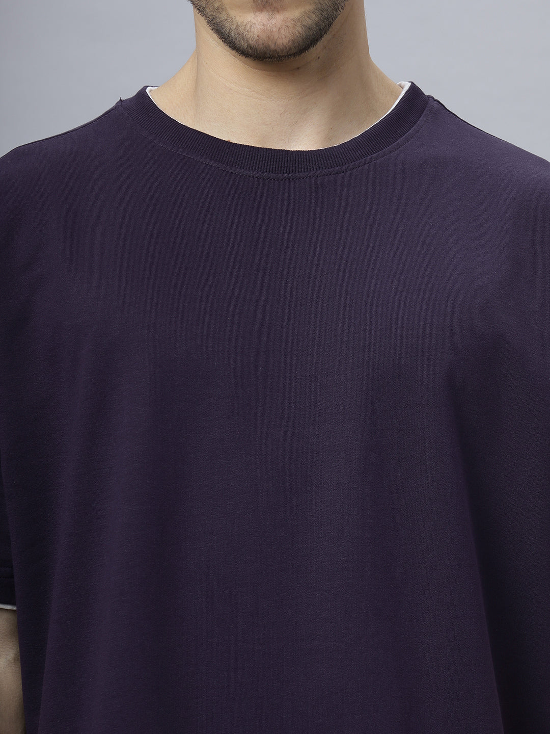 Drop-Shoulder Sleeves Heavy GSM Pure Cotton Oversize Fit T-shirt (NC-OS-102-Purple)