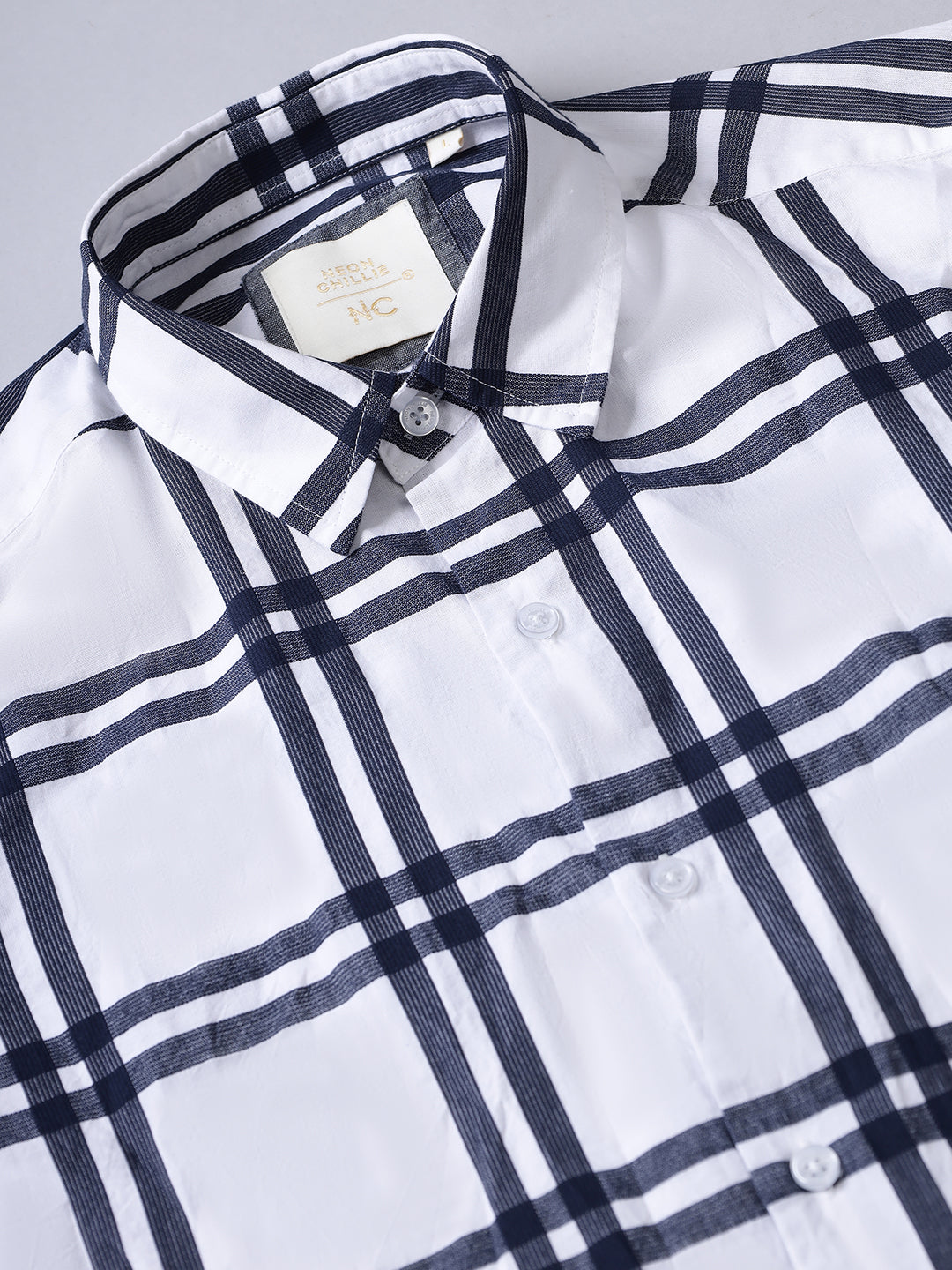 Men White and Black Checkered Classic Fit Smart Casual Shirt