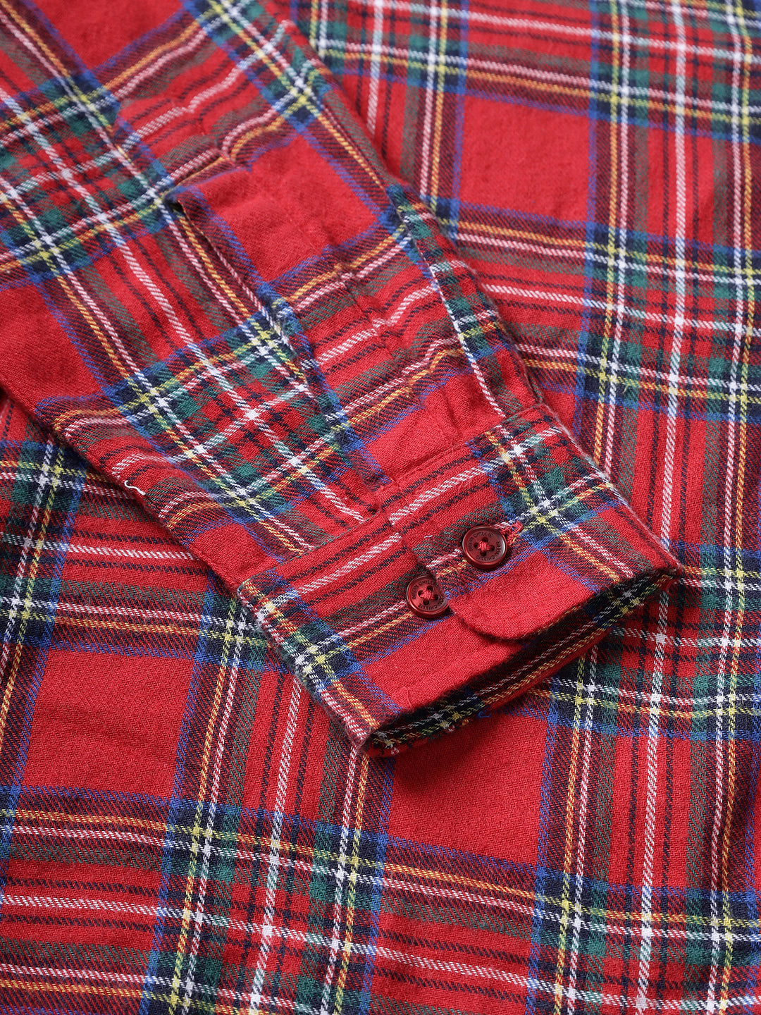 Men Brushed Flannel Red, Navy and White Checkered Classic Fit Smart Casual Shirt