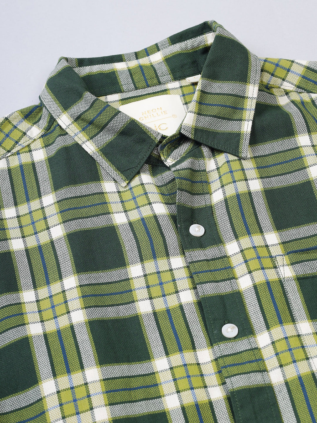 Men Green and White Cotton Checkered Classic Fit Smart Casual Shirt