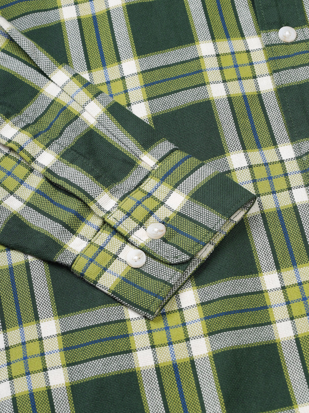 Men Green and White Cotton Checkered Classic Fit Smart Casual Shirt