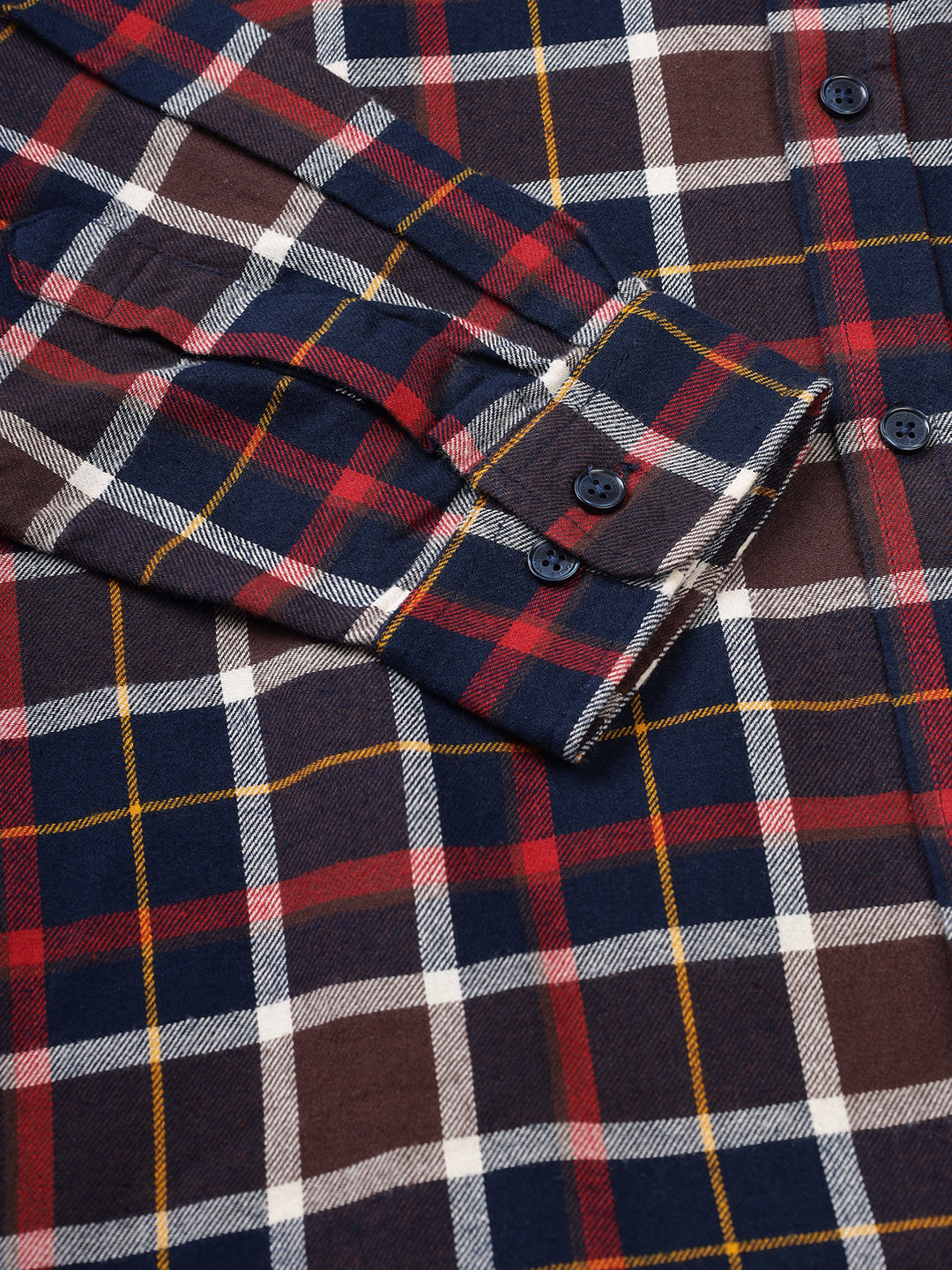 Men Brushed Flannel Navy Coffee and Maroon Checkered Classic Fit Smart Casual Shirt
