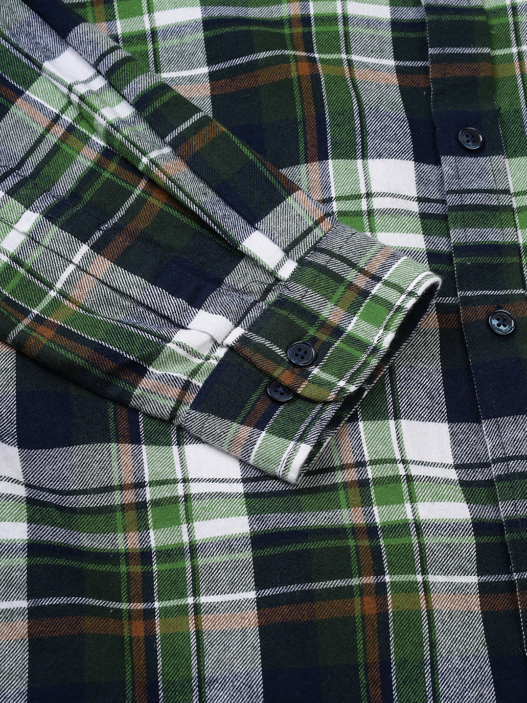 Men Brushed Flannel Dark Green, Navy and White Checkered Classic Fit Smart Casual Shirt