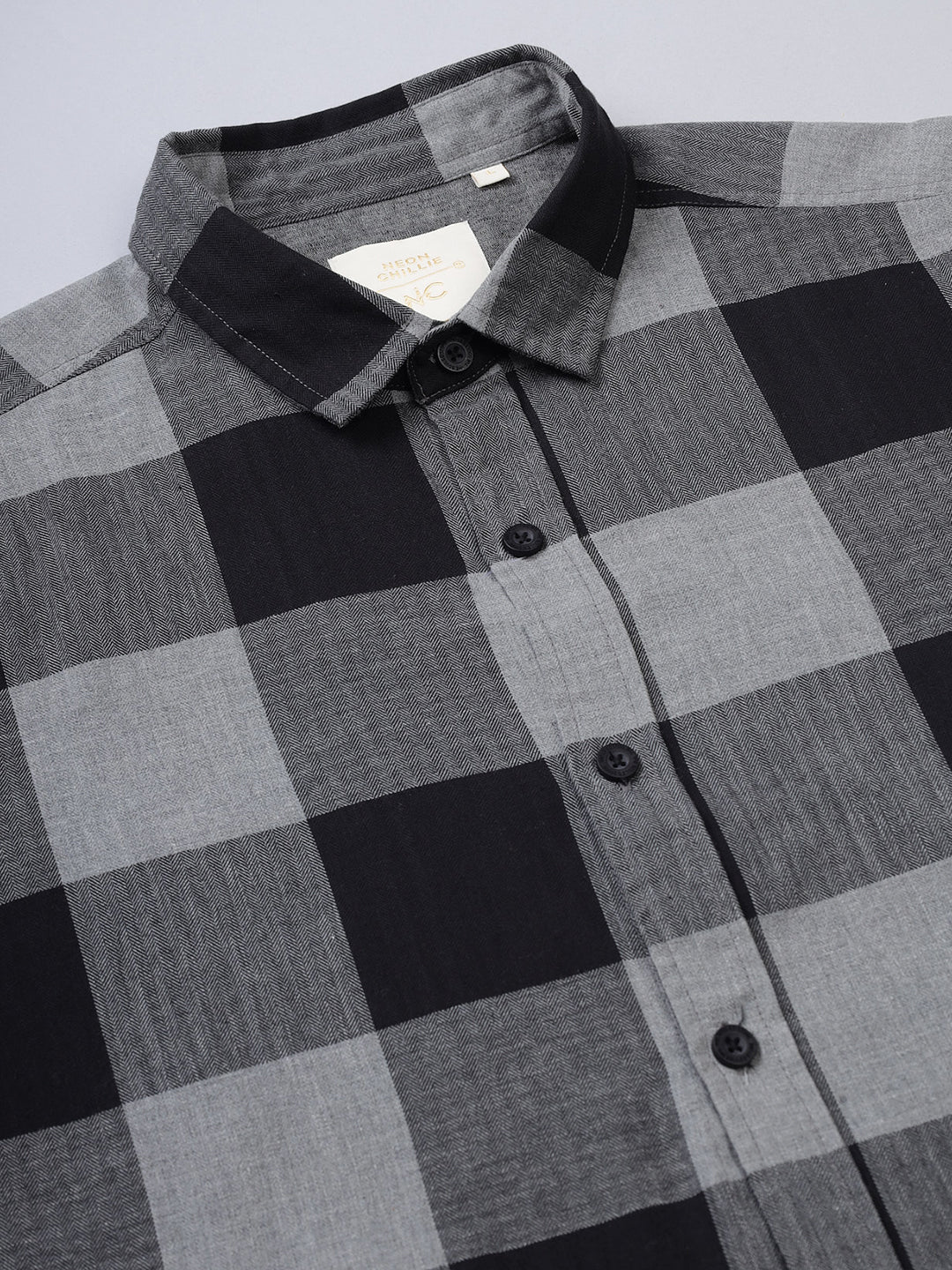 Men Black and Grey Checkered Classic Fit Smart Casual Shirt