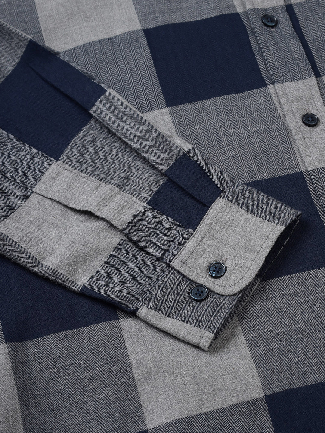 Men Navy and Grey Checkered Classic Fit Smart Casual Shirt