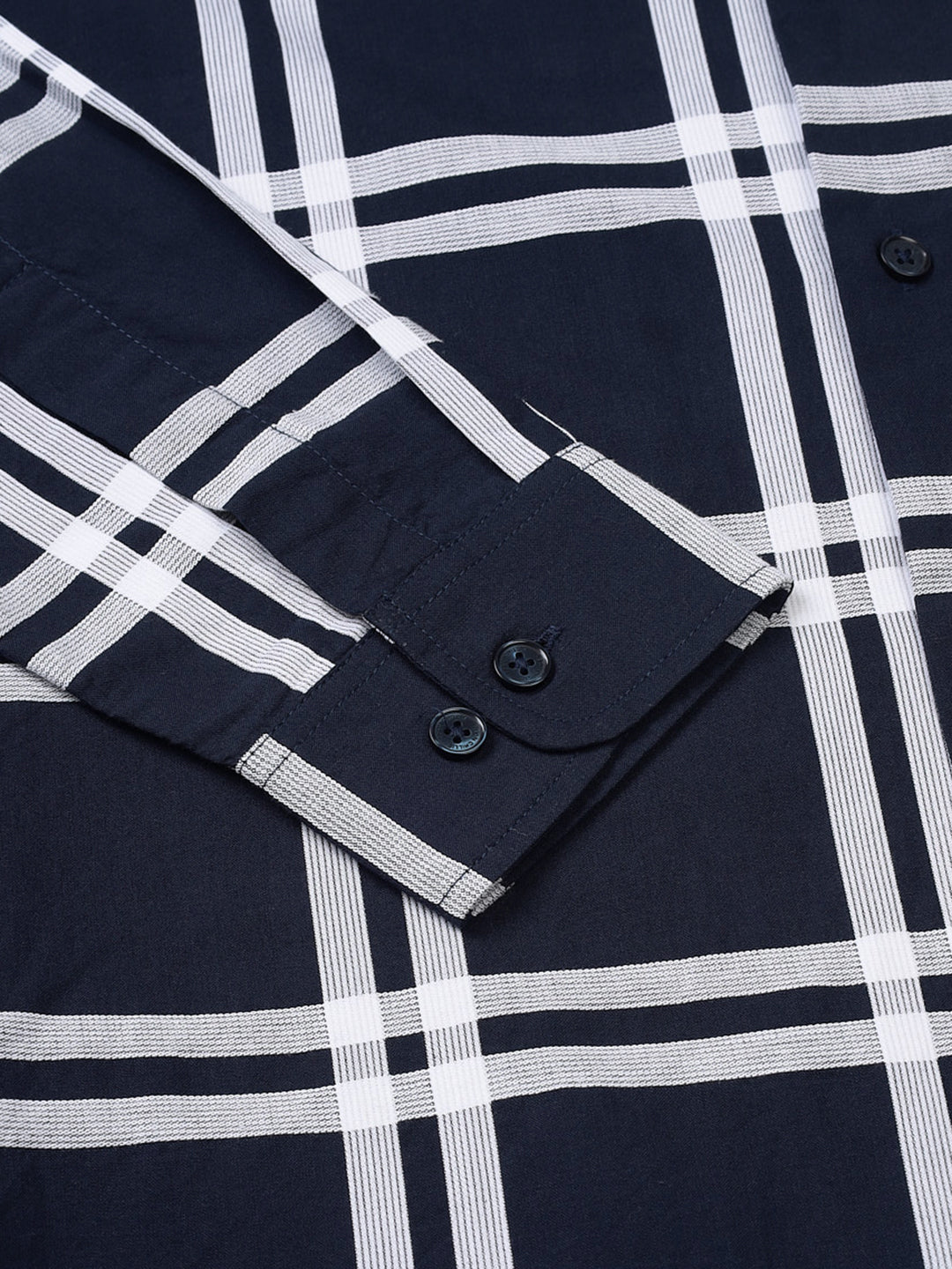 Men Navy and White Checkered Classic Fit Smart Casual Shirt