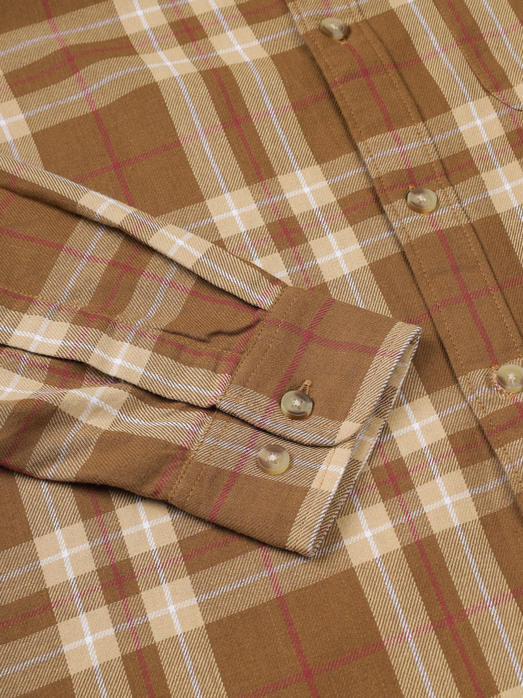 Men Brushed Flannel Mustered and White Checkered Classic Fit Smart Casual Shirt