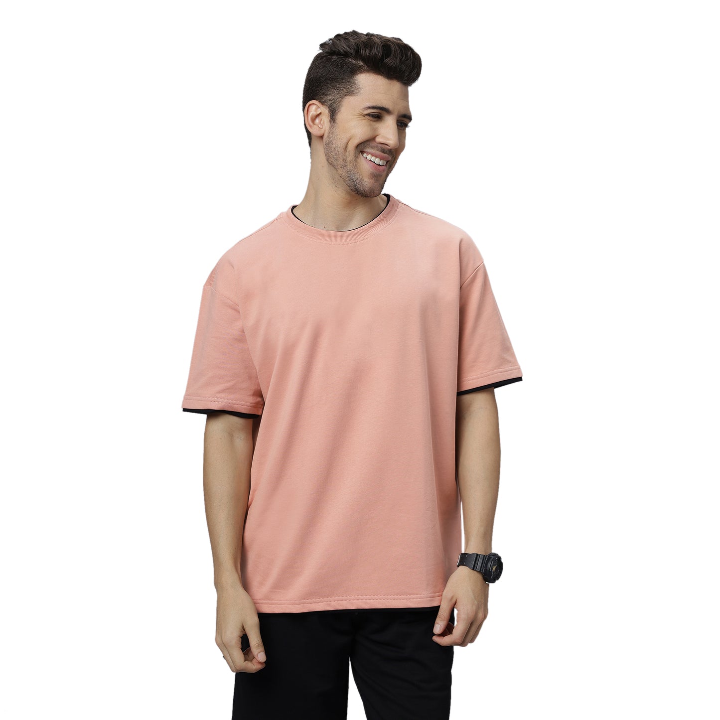 Drop-Shoulder Sleeves Heavy GSM Pure Cotton Oversize Fit T-shirt (NC-OS-102-Pink)