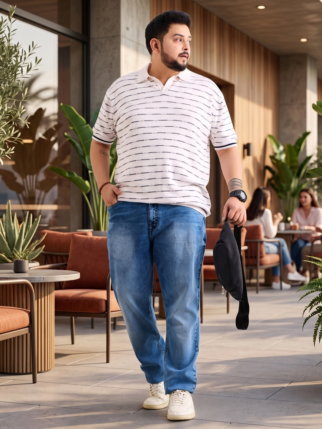 Neon Chillie Men's Plus Size Half Sleeve Polo Ribbed T Shirt - 150-Cream