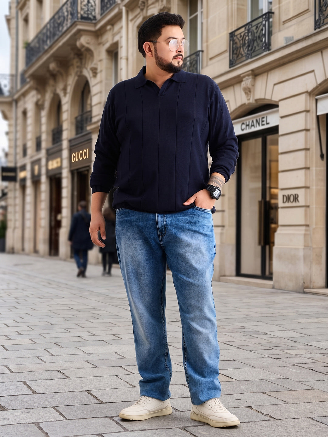 Flat Knit Polo T Shirt 137-Navy