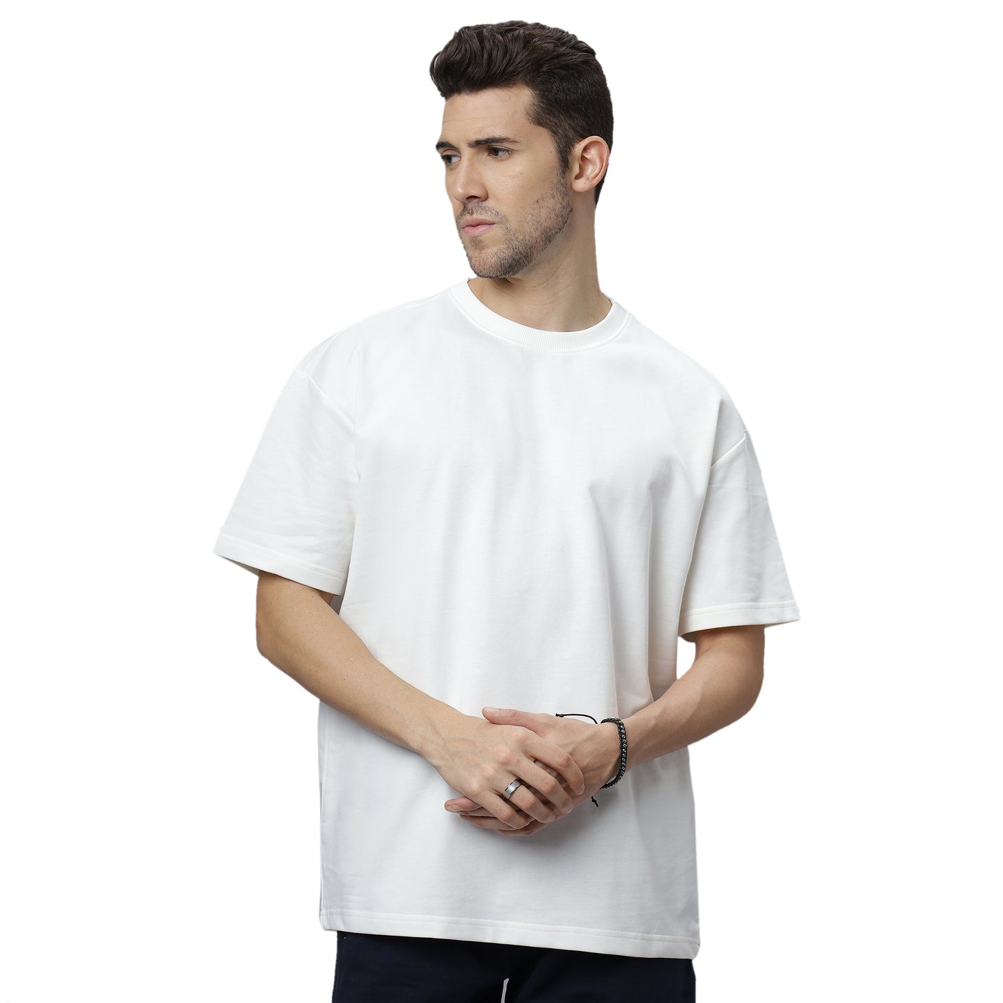 Drop-Shoulder Sleeves Heavy GSM Pure Cotton Oversize Fit T-shirt (NC-OS-101-White)