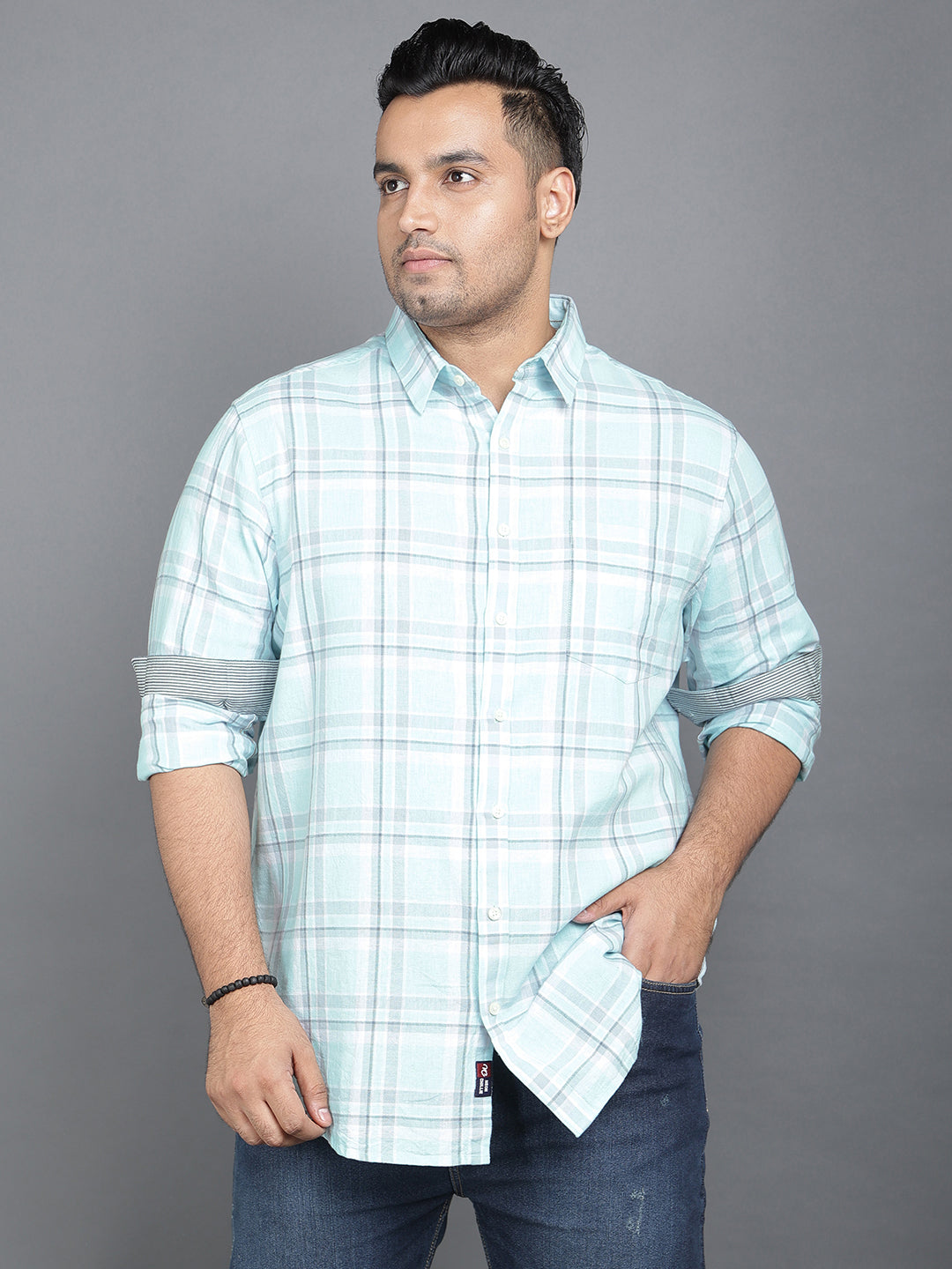 Light Blue Cotton Checkered Casual Shirt.. Style Code- NC-2k23
