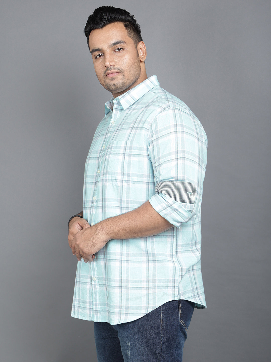 Light Blue Cotton Checkered Casual Shirt.. Style Code- NC-2k23