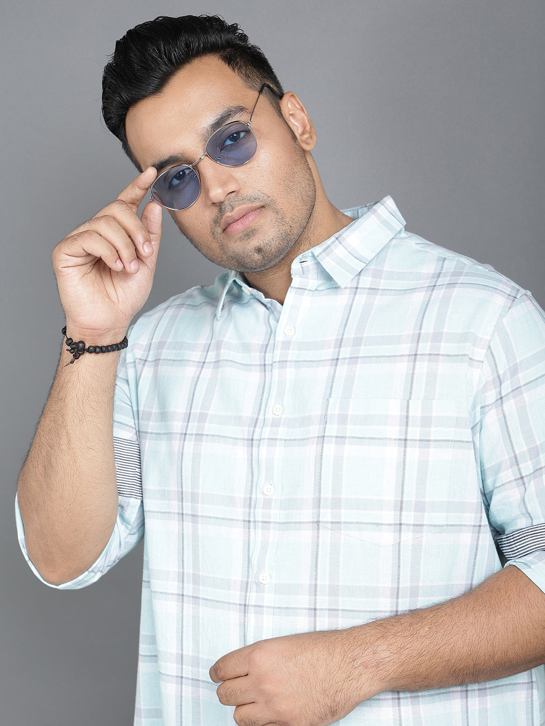 Light Blue Cotton Checkered Casual Shirt.. Style Code- NC-2k23