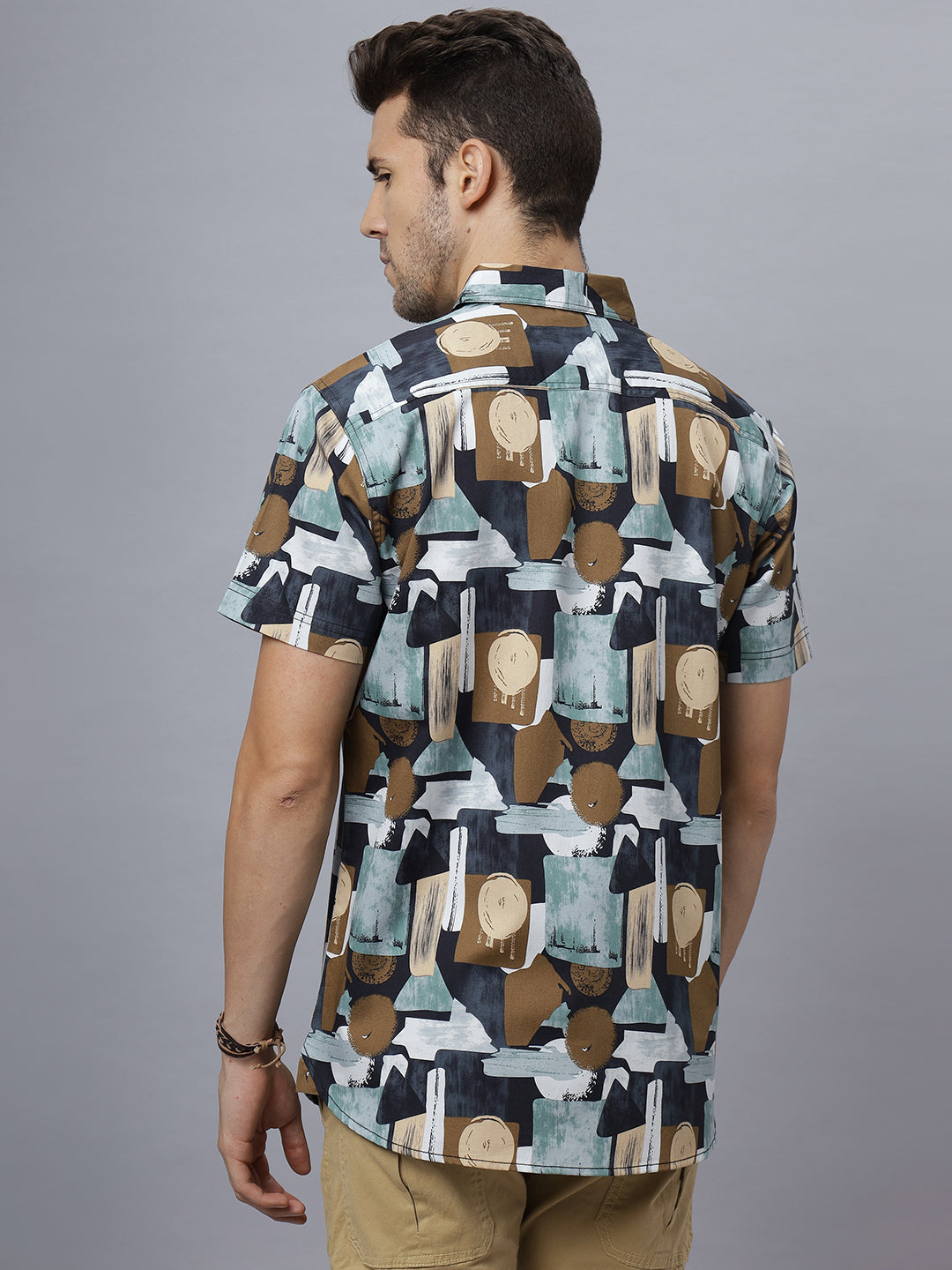 WOODSTONE | Half Sleeve Cutway Collar Printed Cotton Shirt ( NC-HS-503 )