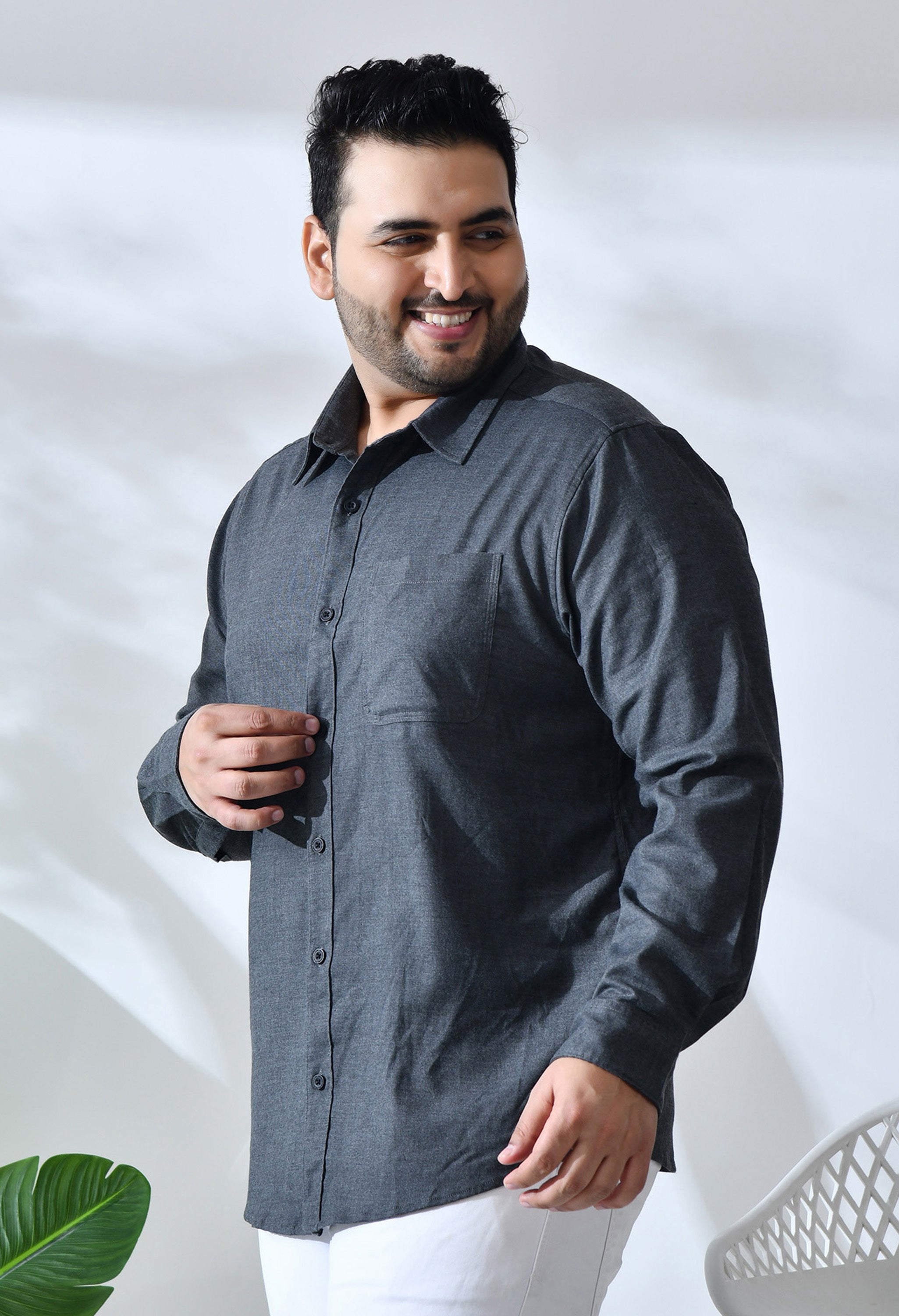 Men Cotton Charcoal oxford Lycra Linen 1 Pocket Solid Color Regular Fi –  Neon Chillie