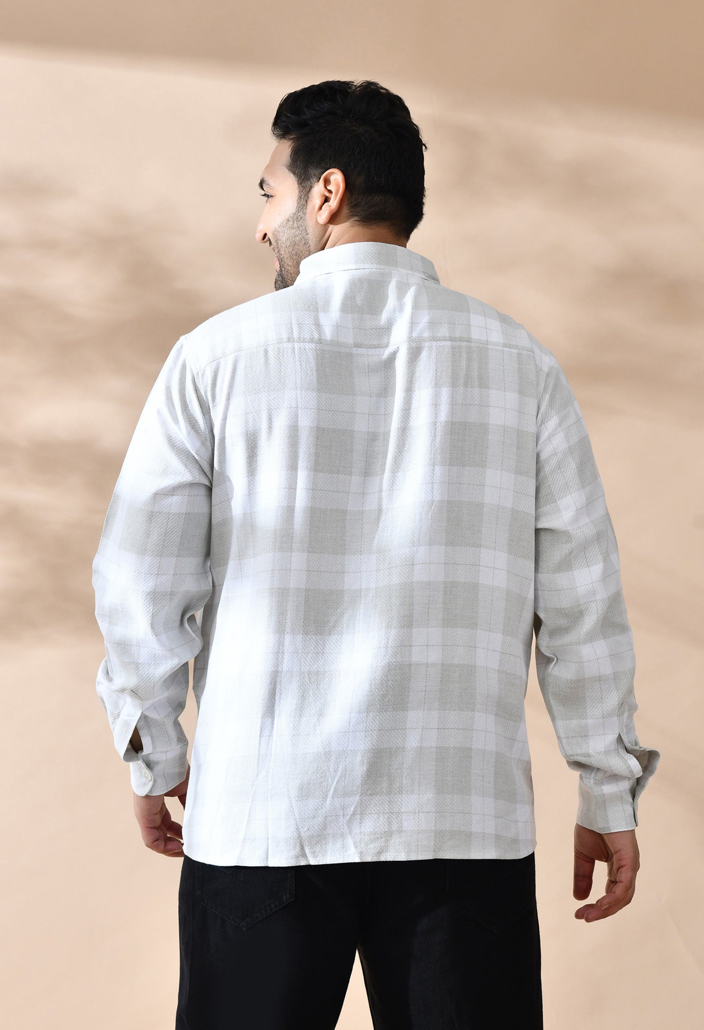Men Cotton Light Olive Green and White Pestal Shade Checkered Classic Fit Pocket Smart Casual Shirt