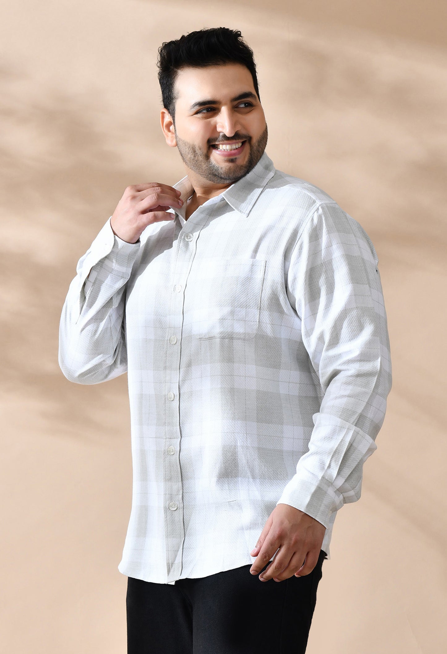 Men Cotton Light Olive Green and White Pestal Shade Checkered Classic Fit Pocket Smart Casual Shirt