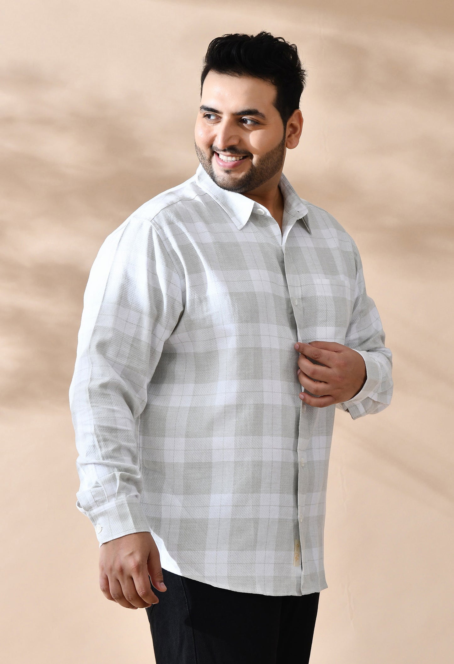 Men Cotton Light Olive Green and White Pestal Shade Checkered Classic Fit Pocket Smart Casual Shirt