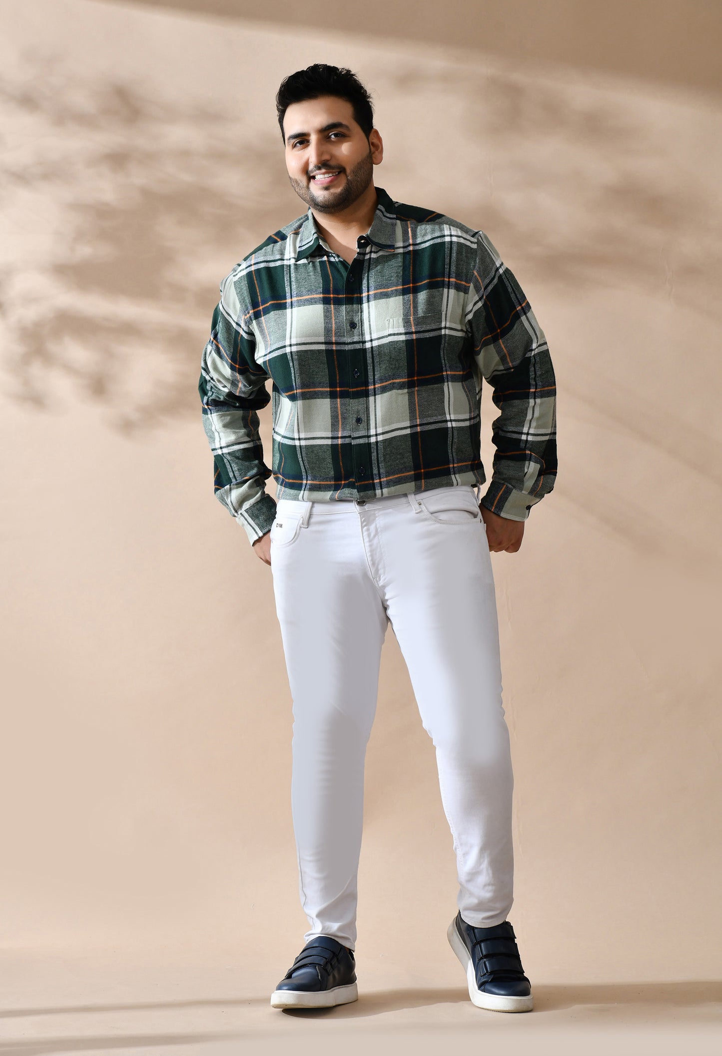 Men Brushed Flannel Olive, Yellow and White Checkered Classic Fit Pocket Smart Casual Shirt