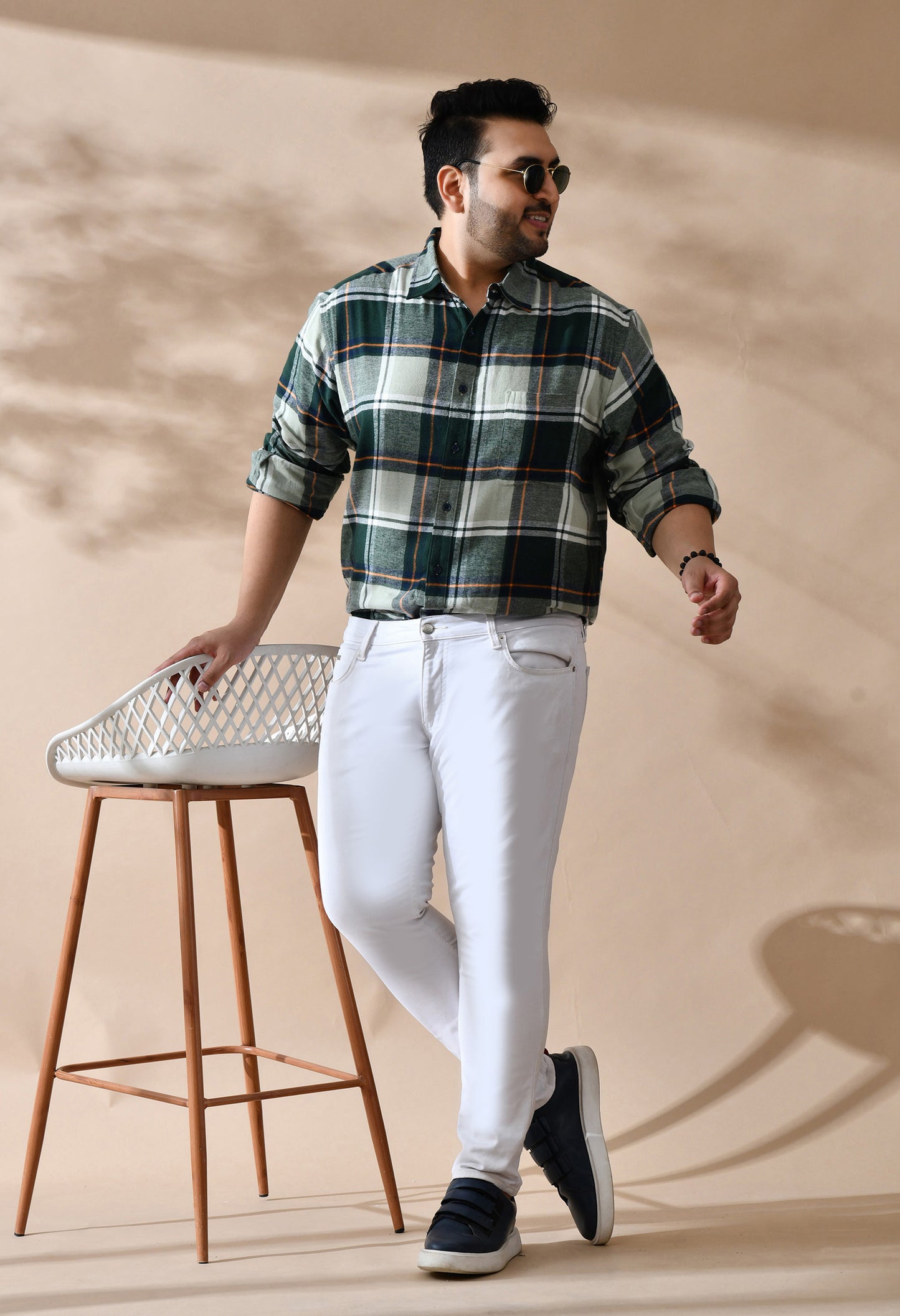 Men Brushed Flannel Olive, Yellow and White Checkered Classic Fit Pocket Smart Casual Shirt