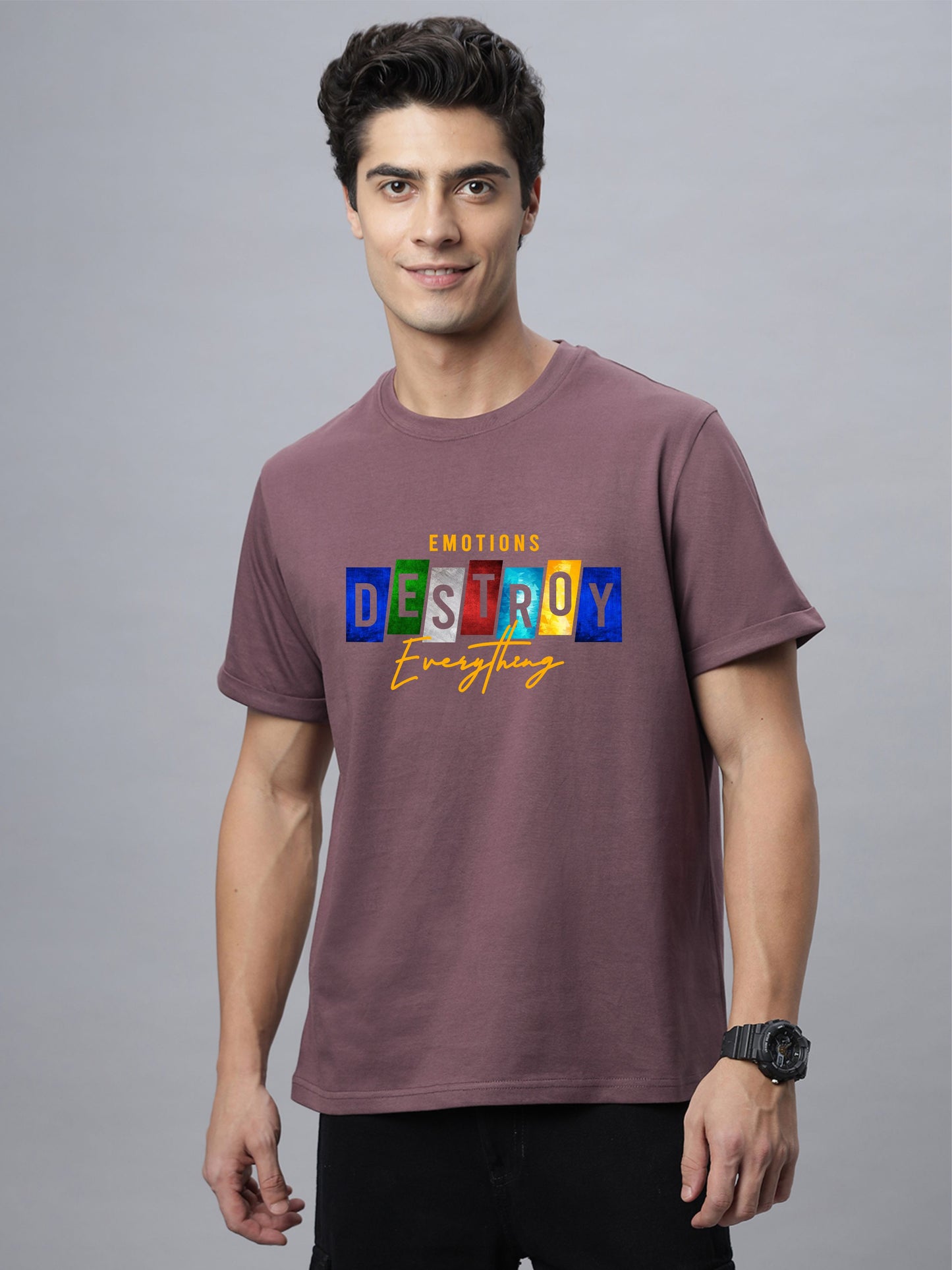 Men's Destroy Graphic Print Regular Fit Crew Neck T-Shirt
