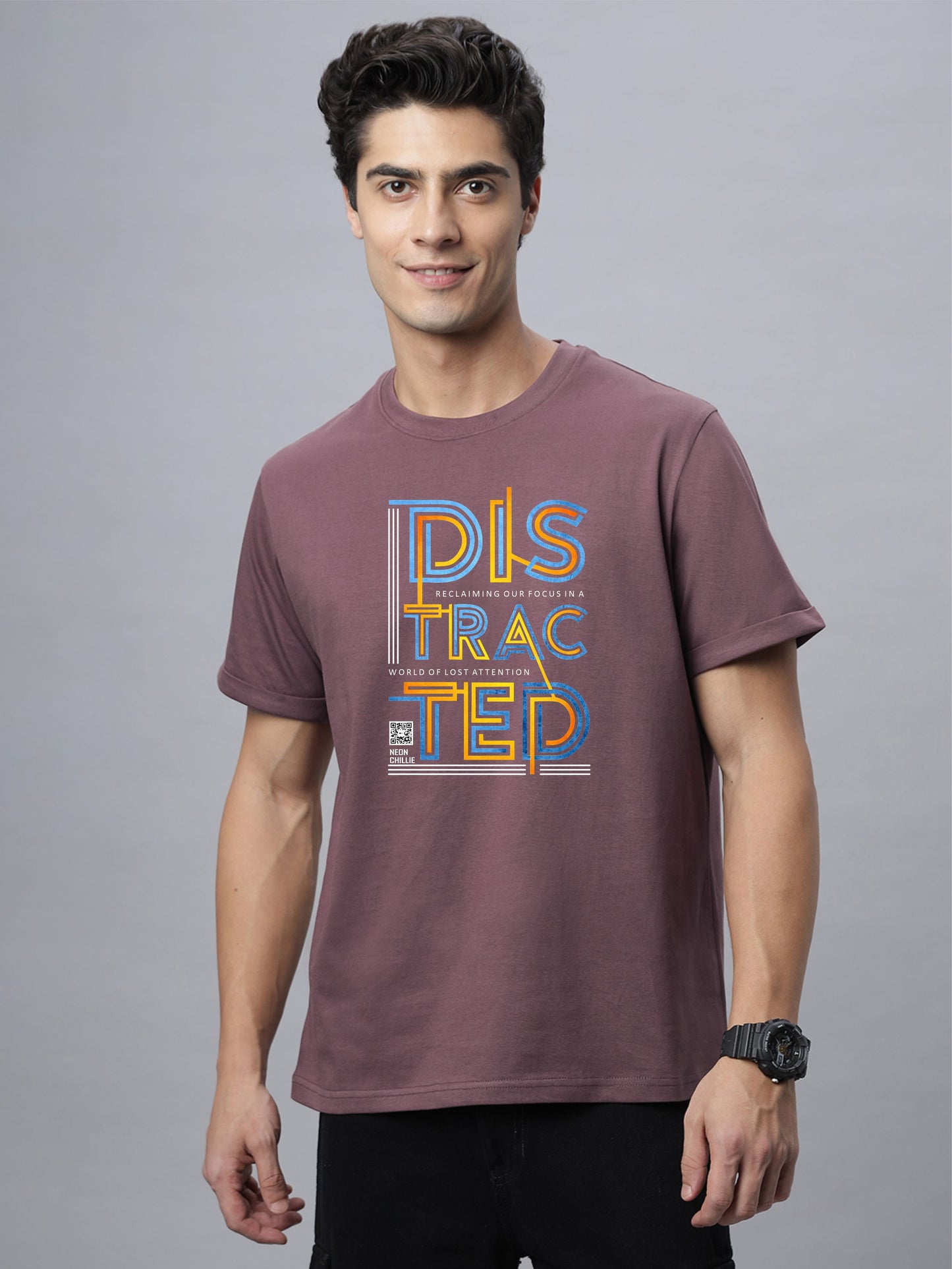 Men's Distracted Graphic Print Regular Fit Crew Neck T-Shirt