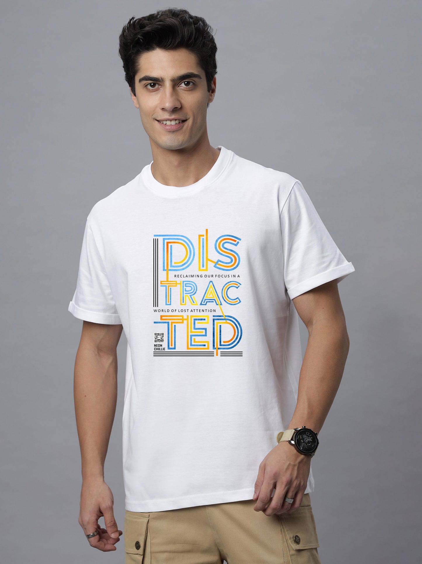 Men's Distracted Graphic Print Regular Fit Crew Neck T-Shirt