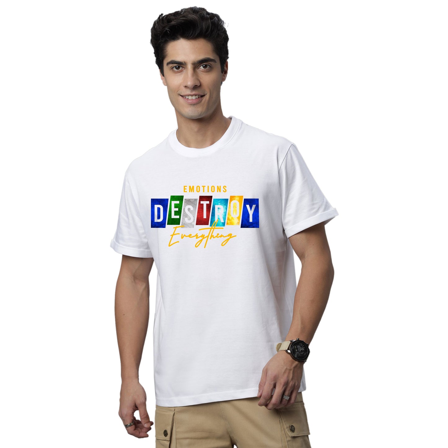 Men's Destroy Graphic Print Regular Fit Crew Neck T-Shirt