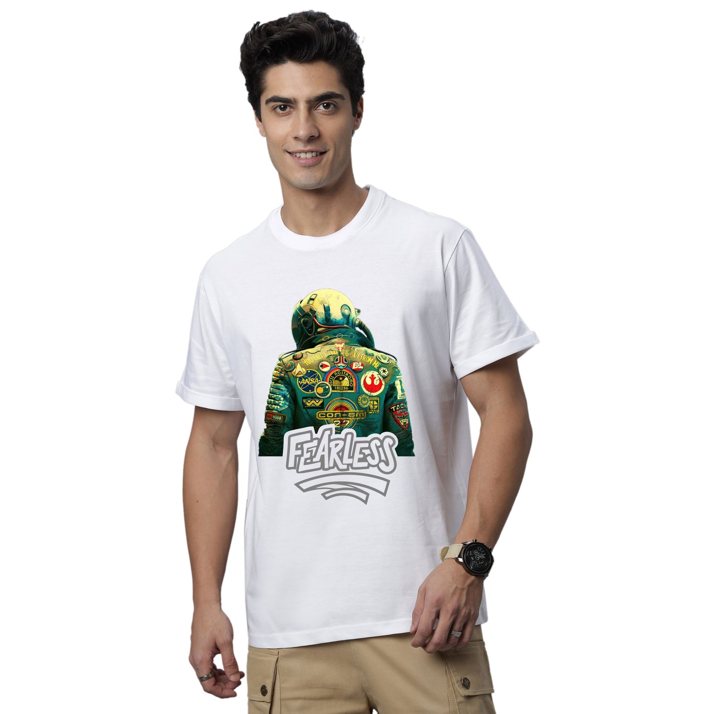 Men's Fearless Graphic Print Regular Fit Crew Neck T-Shirt