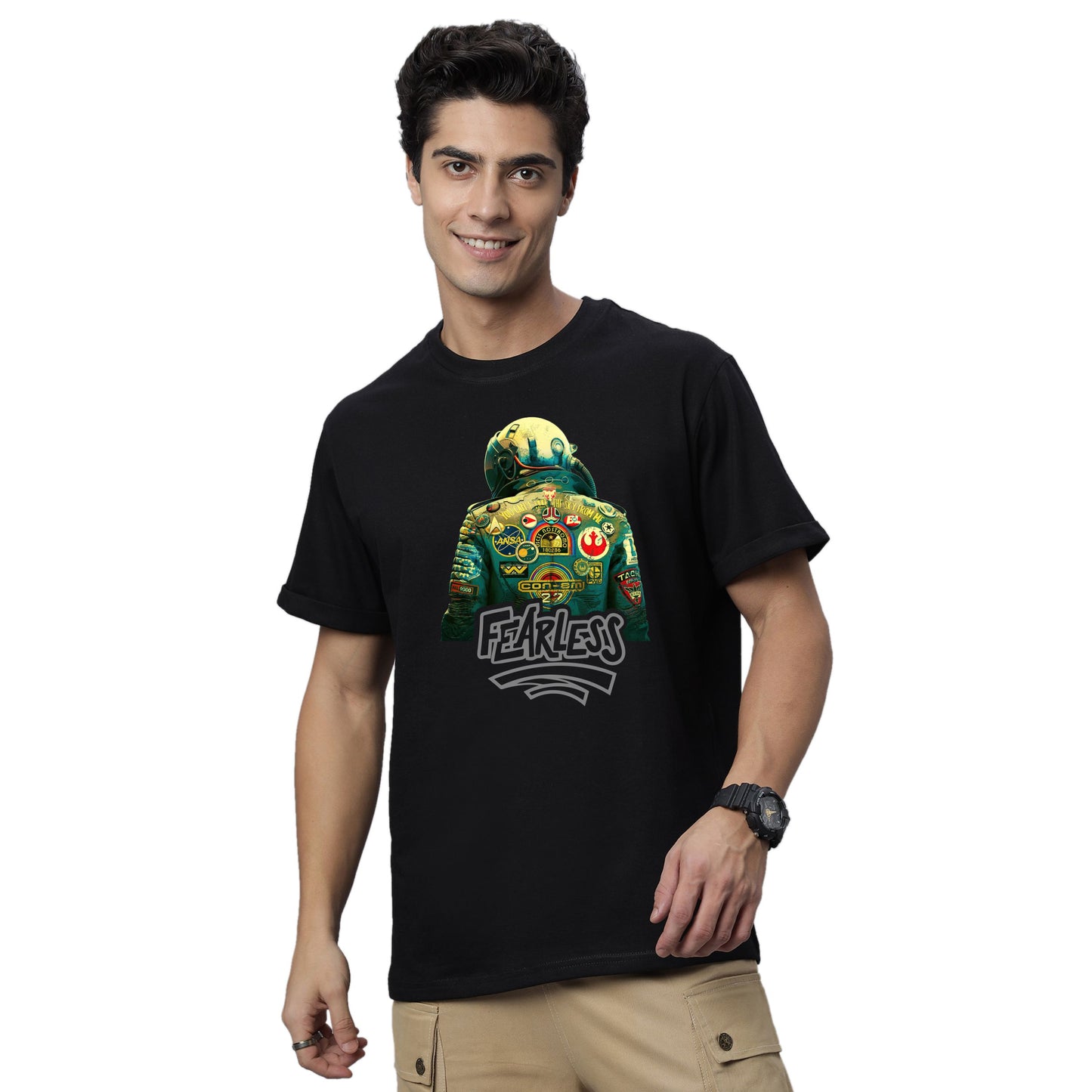 Men's Fearless Graphic Print Regular Fit Crew Neck T-Shirt