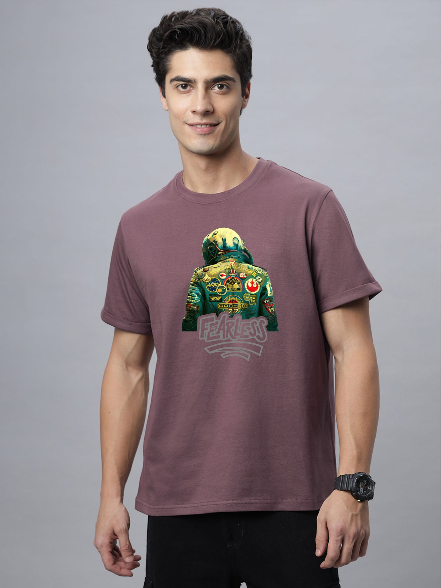 Men's Fearless Graphic Print Regular Fit Crew Neck T-Shirt