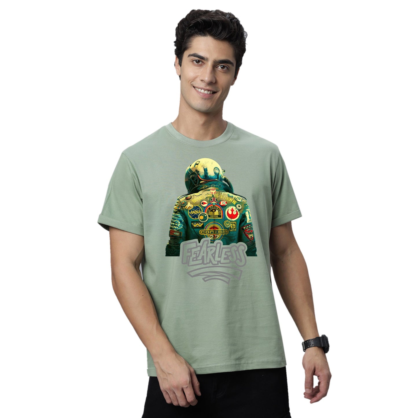 Men's Fearless Graphic Print Regular Fit Crew Neck T-Shirt