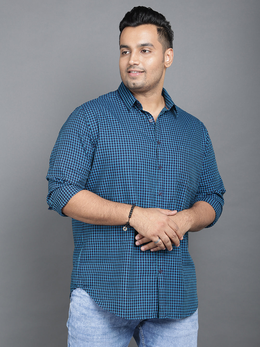 Men Blue Pure Cotton Checkered Smart Casual Shirt.. Style Code- NC-2k26