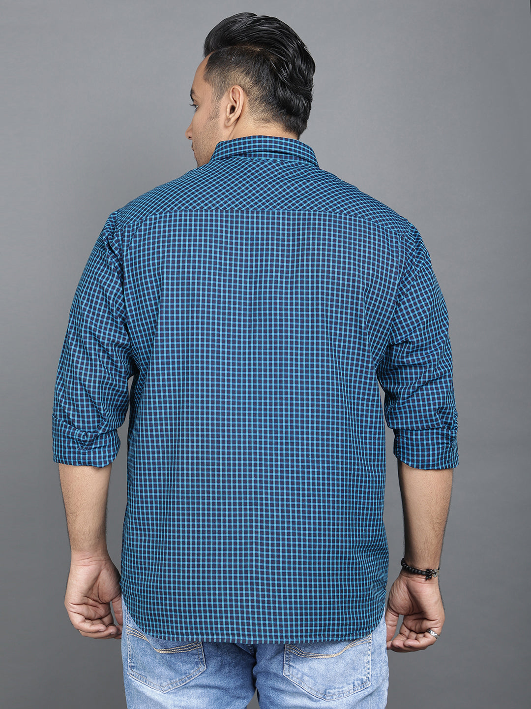 Men Blue Pure Cotton Checkered Smart Casual Shirt.. Style Code- NC-2k26