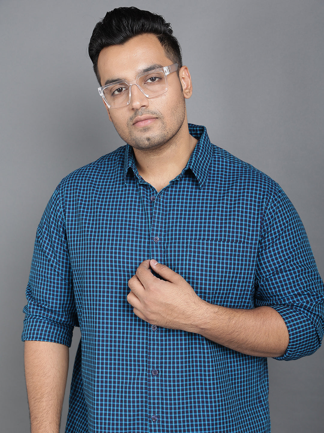Men Blue Pure Cotton Checkered Smart Casual Shirt.. Style Code- NC-2k26