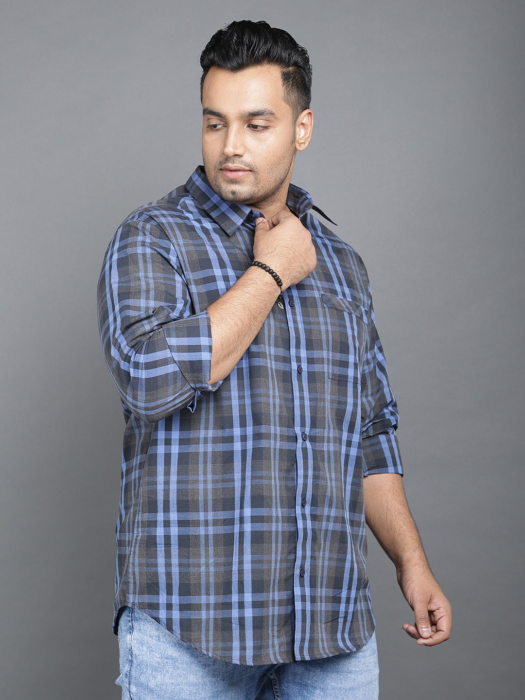 Men Grey and Blue Cotton Casual Shirt.. Style Code- NC-2k36