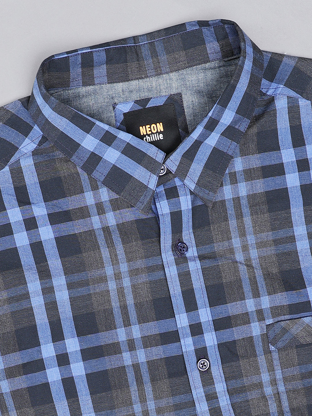 Men Grey and Blue Cotton Casual Shirt.. Style Code- NC-2k36
