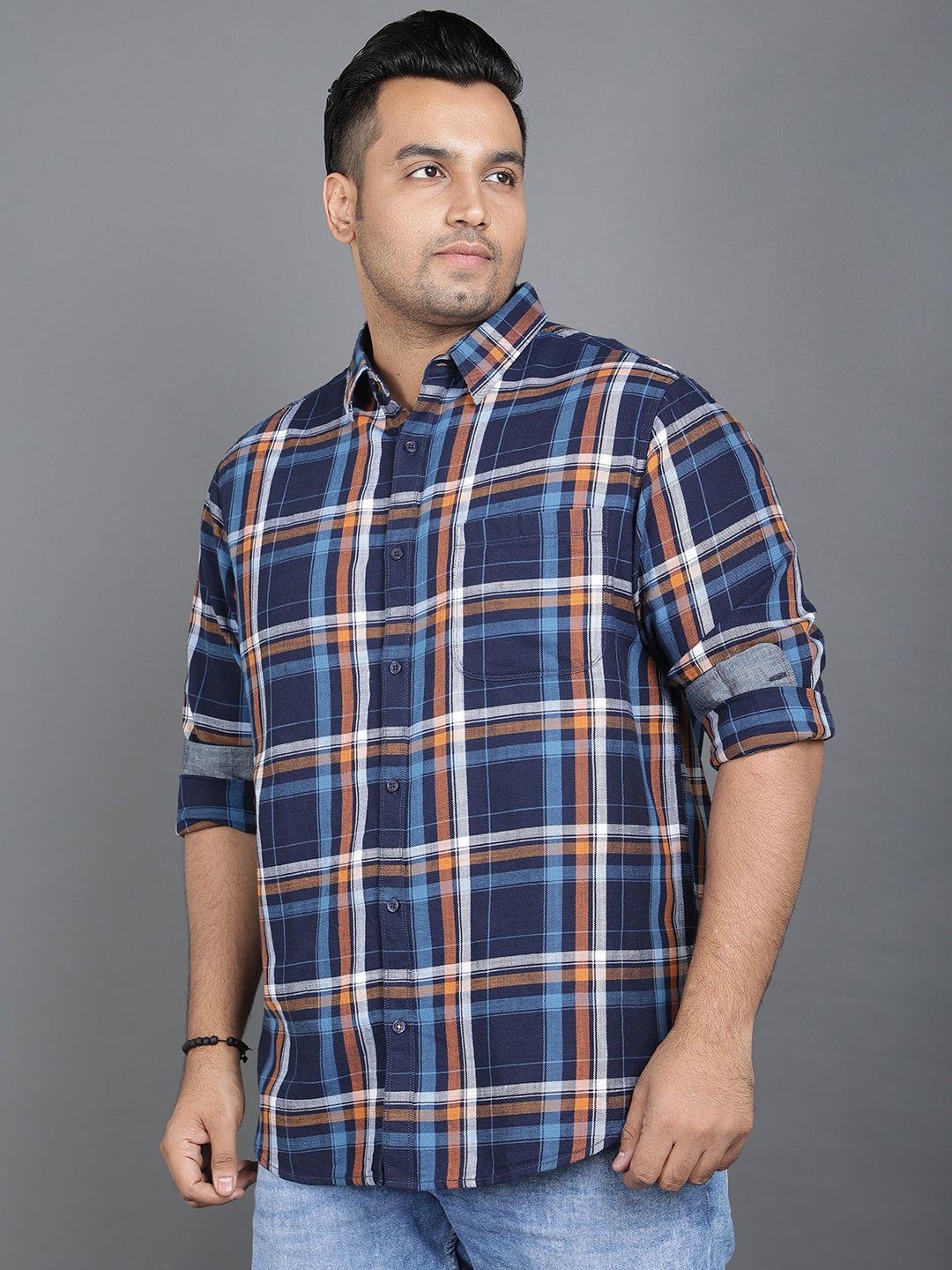 Blue and Orange Indigo Checks Cotton Casual Shirt.. Style Code-NC-2k08