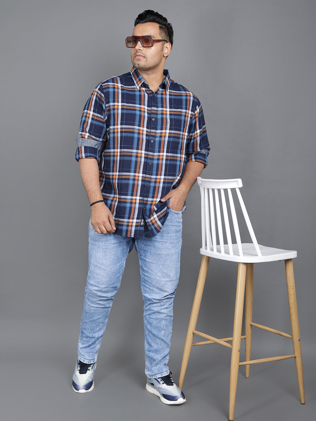 Blue and Orange Indigo Checks Cotton Casual Shirt.. Style Code-NC-2k08