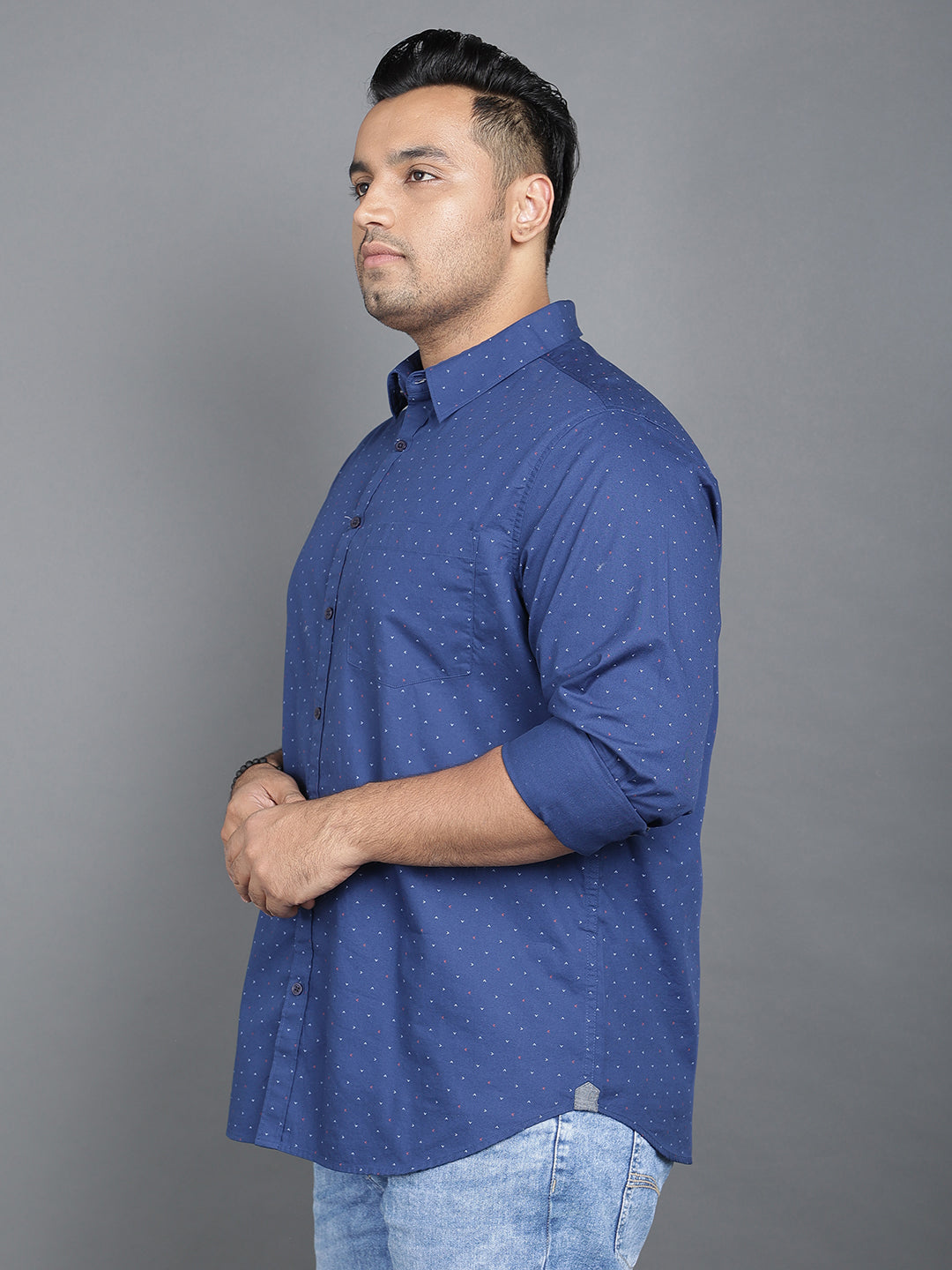 Men Blue Printed Cotton Shirt.. Style Code-2k38
