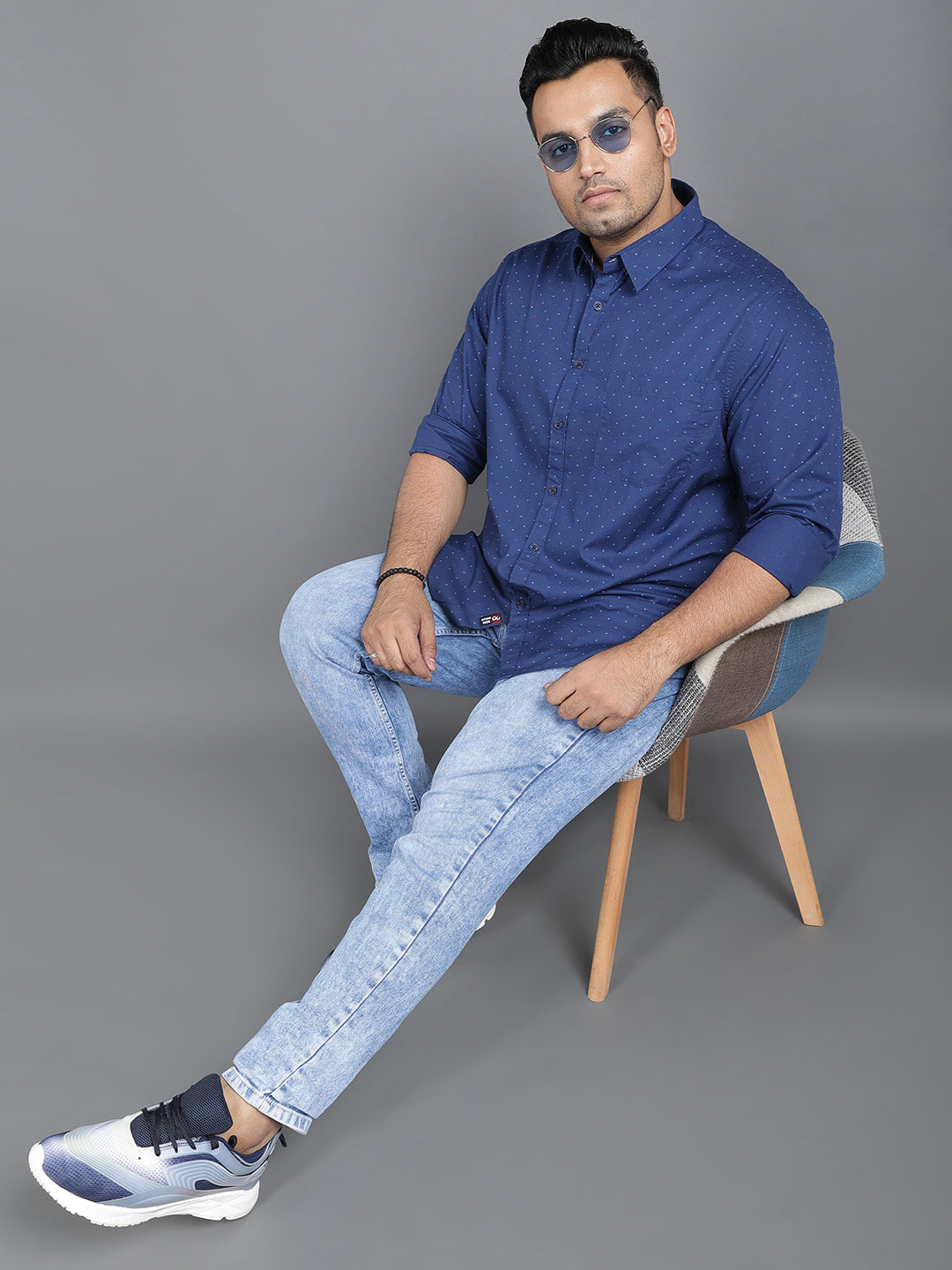 Men Blue Printed Cotton Shirt.. Style Code-2k38