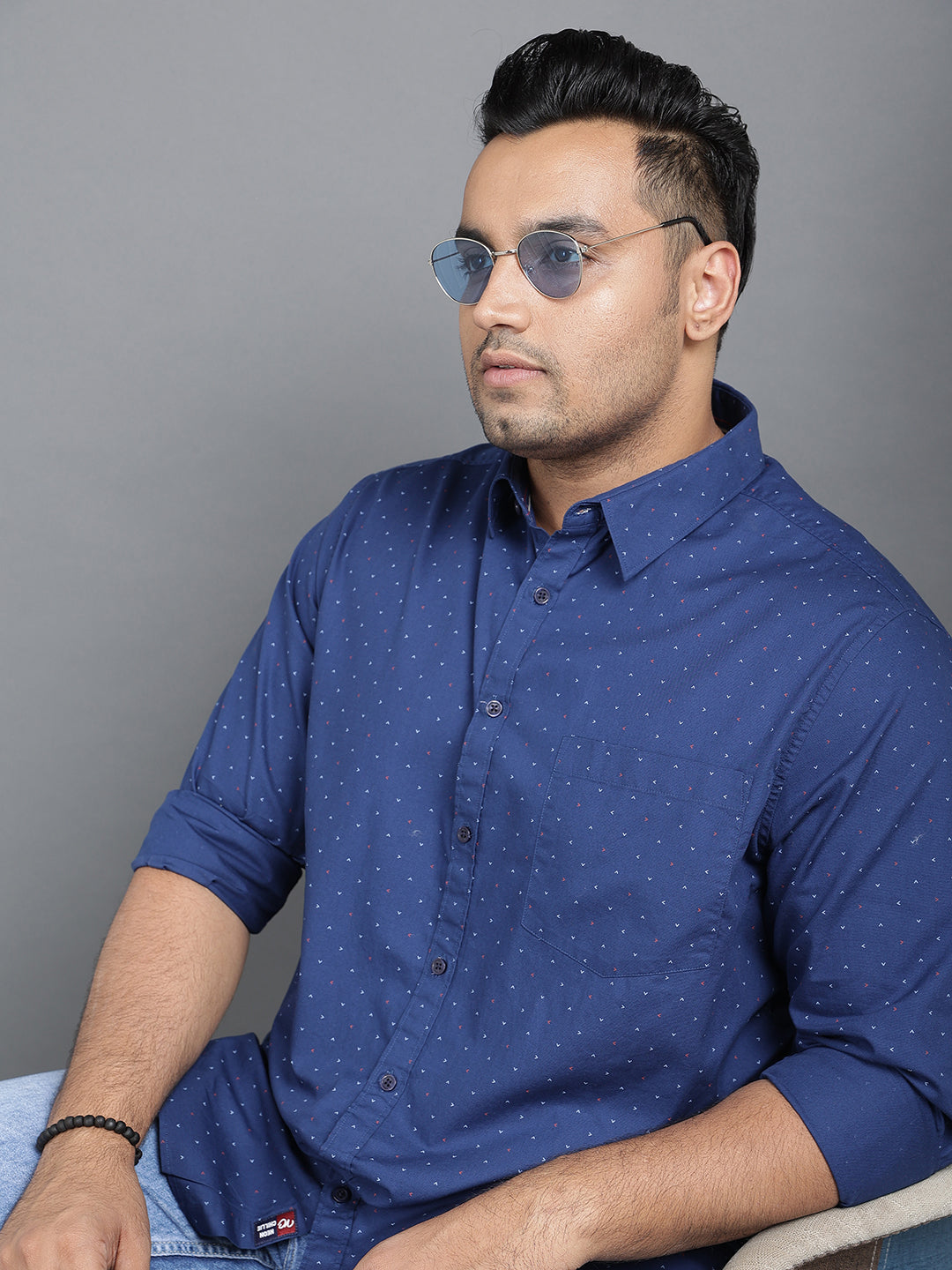 Men Blue Printed Cotton Shirt.. Style Code-2k38